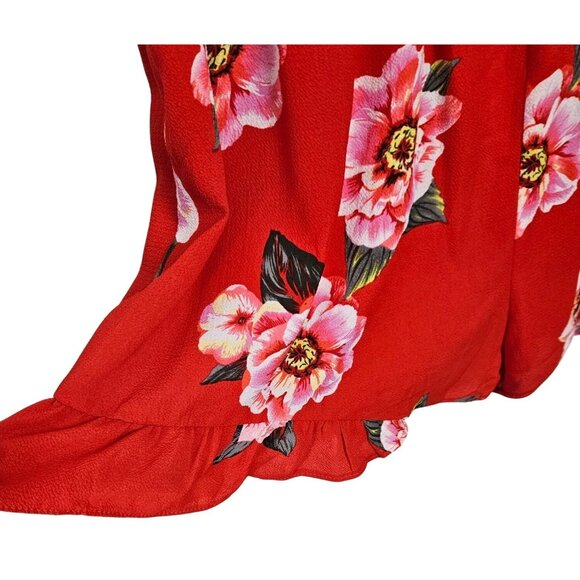 Umgee Womens Red Floral Ruffle Sleeve Wrap Romper Lightweight & Flowy Size XL - Picture 10 of 12